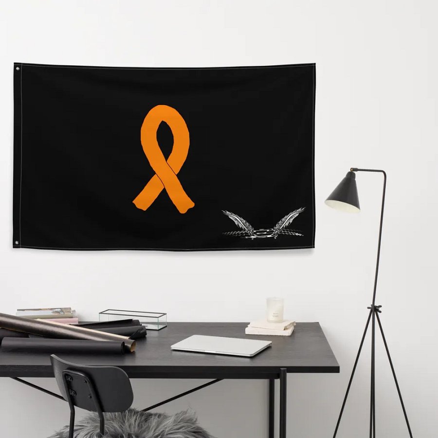 White HApex Gear White Logo Cancer Awareness Orange Ribbon. Black Flag product image (9)