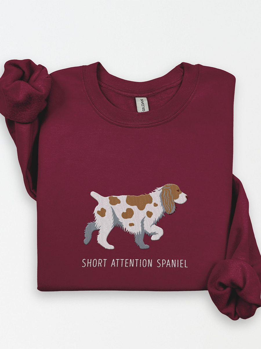 Short Attention Spaniel Sweatshirt (Embroidered) of a Cocker Spaniel(White & Tan) product image (1)