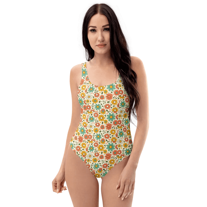 Retro Bloom One-Piece Swimsuit – Groovy Florals & Flattering Fit product image (1)