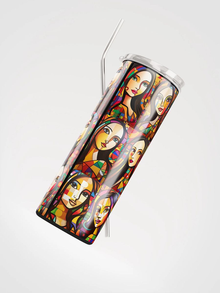 Mona Lisa's in the Making, Colorful Patterns Skinny Tumbler with Straw, 20oz, Beauties, Big Eyes, Long Hair, Nice Lips, Gift product image (4)