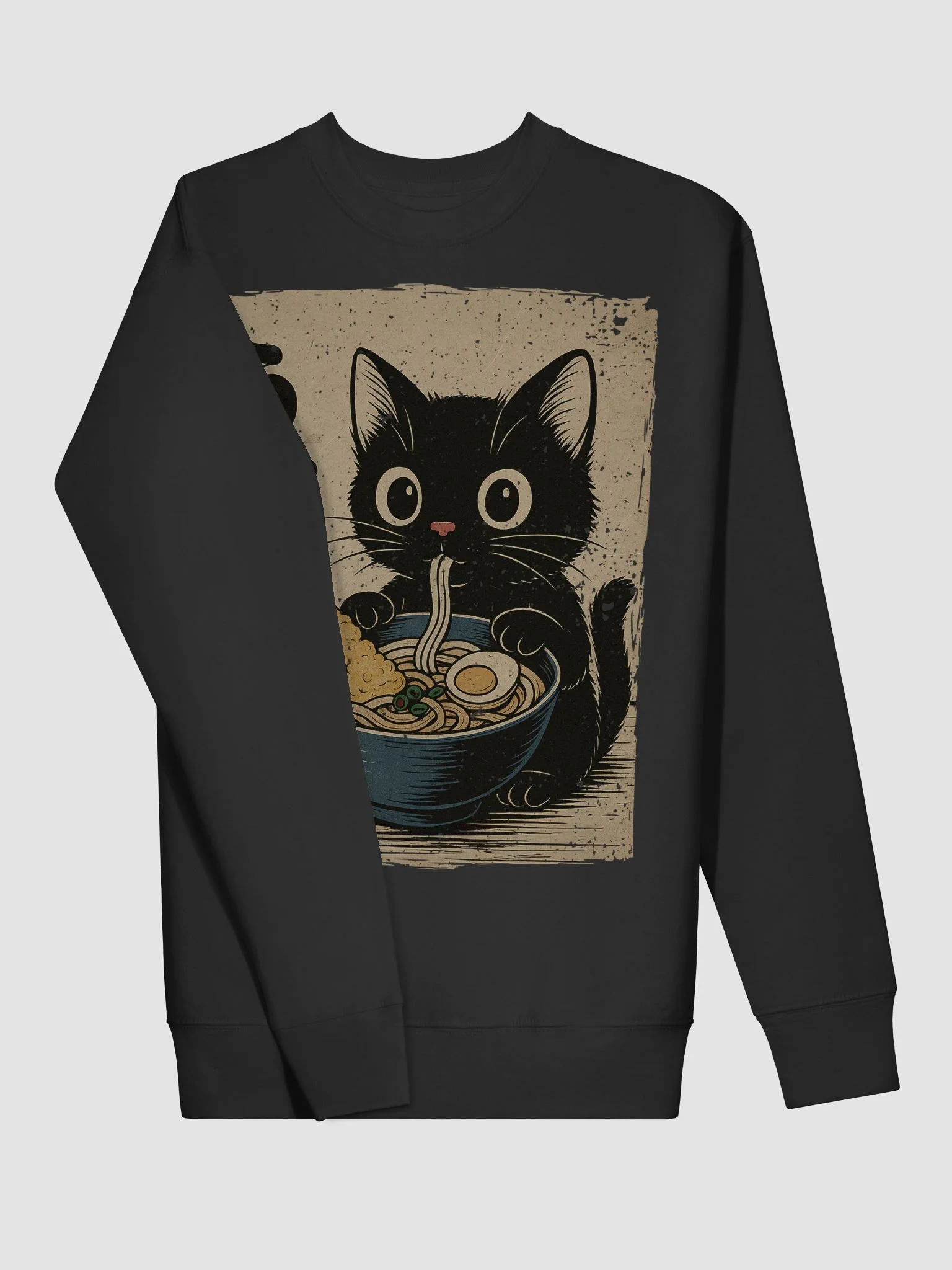 Black Cat Udon Ramen Traditional Japanese Retro Noodle Art Sweatshirt product image (13)