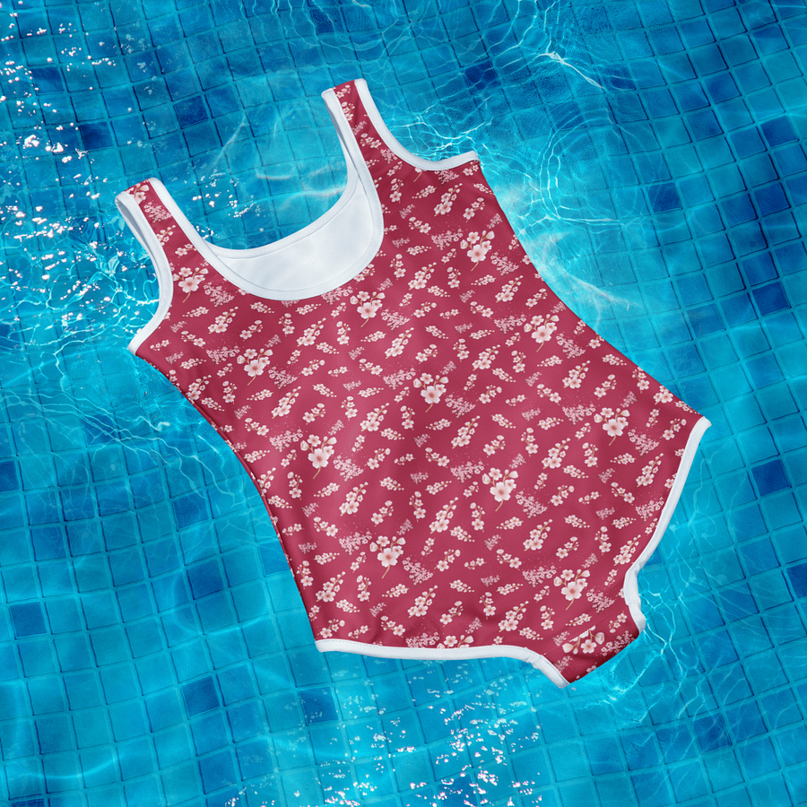 Cherry Blossoms on Magenta Youth One-Piece Swimsuit product image (11)