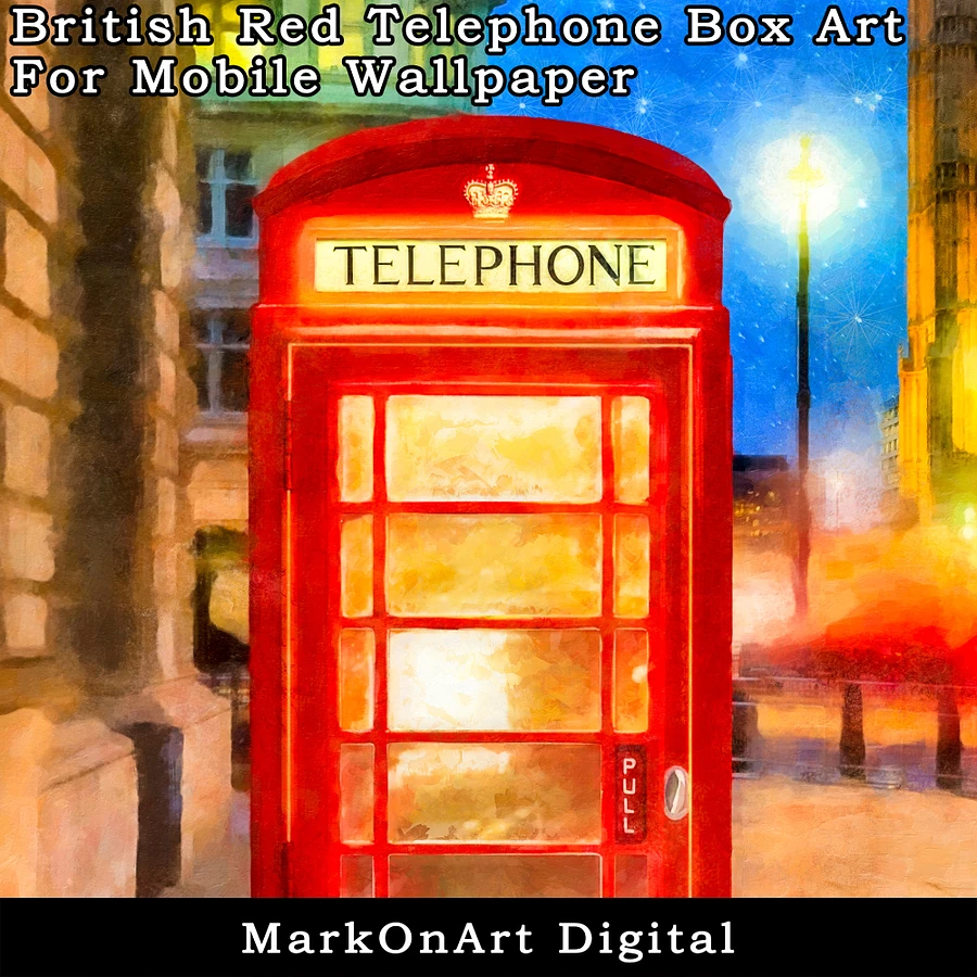 British Red Telephone Box at Night For Mobile Phone Wallpaper or Lock Screen | High Res for iPhone or Android Cellphones product image (3)