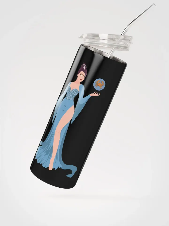 Blue Cancer Woman Illustrated Stainless Steel Tumbler: Zodiac Elegance! ♋💙 product image (2)
