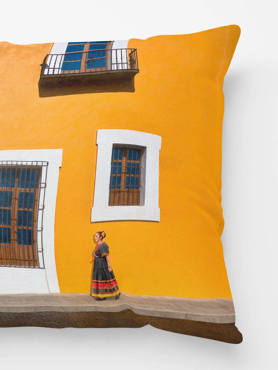 Puebla Mexico Golden Yellow Historic Architecture Throw PIllow product image (3)