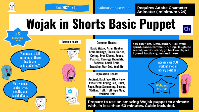 Wojak Puppet with Tshirt and Shorts