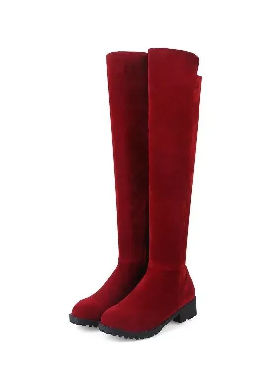 Women's Over The Knee Boots Bock Low Heels Side Zipper Ladies Faux Suede Shoes product image (3)