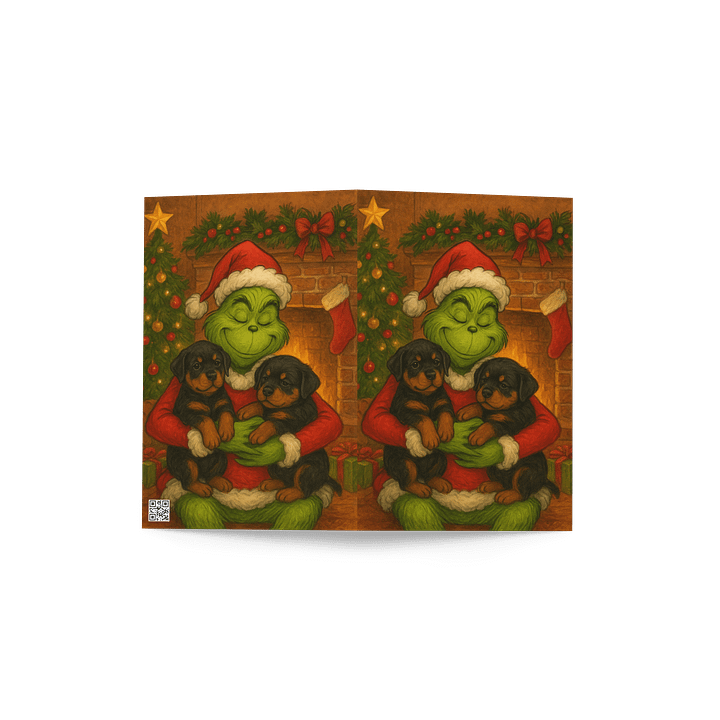 Grinch hugging two Rottweiler puppies Greeting Card product image (4)