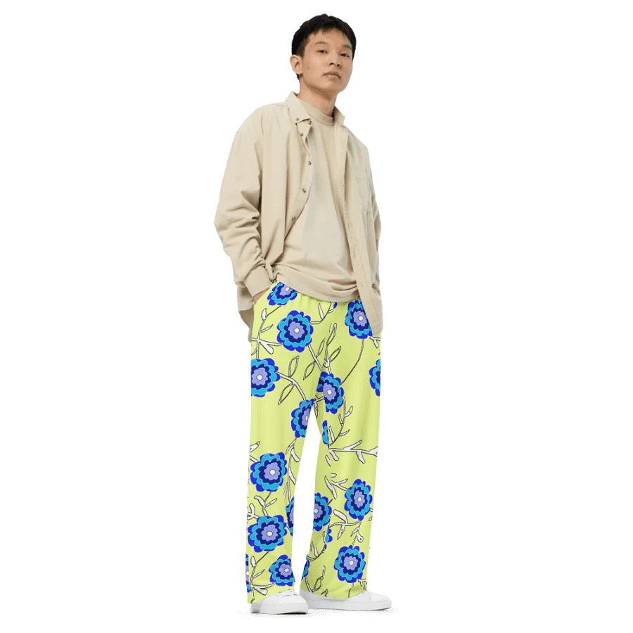 Blue Flowers on Yellow Wideleg Pants product image (3)