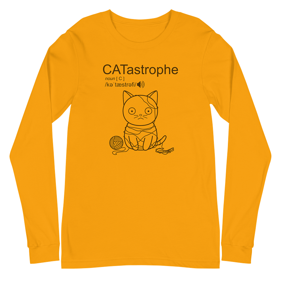 CATastrophe Unisex Long Sleeve, Cat with Yarn, Black Print product image (2)