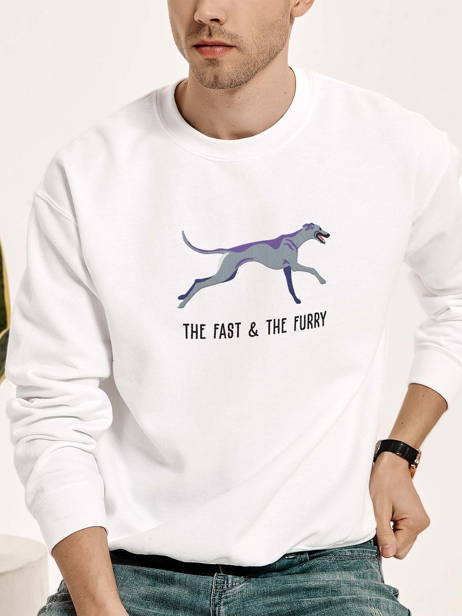 The Fast & The Furry Sweatshirt (Embroidered) of a Greyhound(Blue) product image (2)
