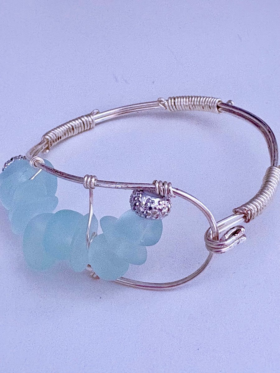 Seafoam Pebble Tide Bracelet | Wire-Wrapped Sea Glass | Handmade 6.75" Coastal Charm by Monique Faella Designs™ | MFD-00198 product image (5)