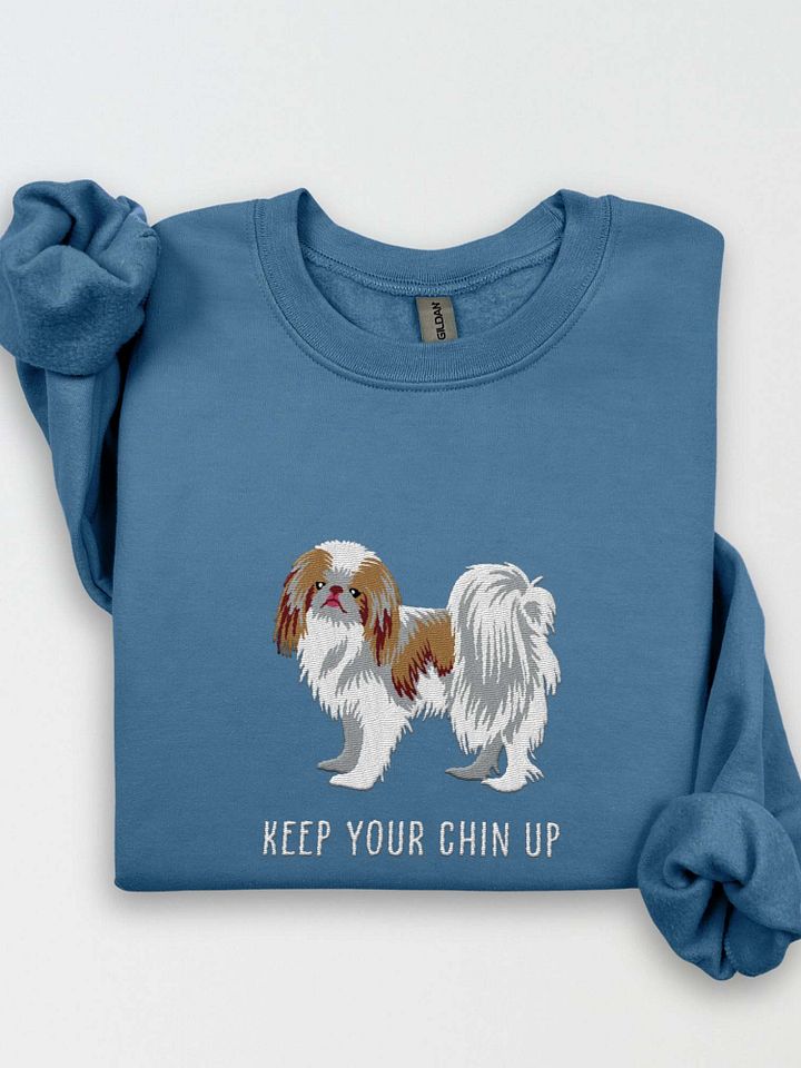 Keep Your Chin Up Sweatshirt (Embroidered) of a Japanese Chin(Brown) product image (1)