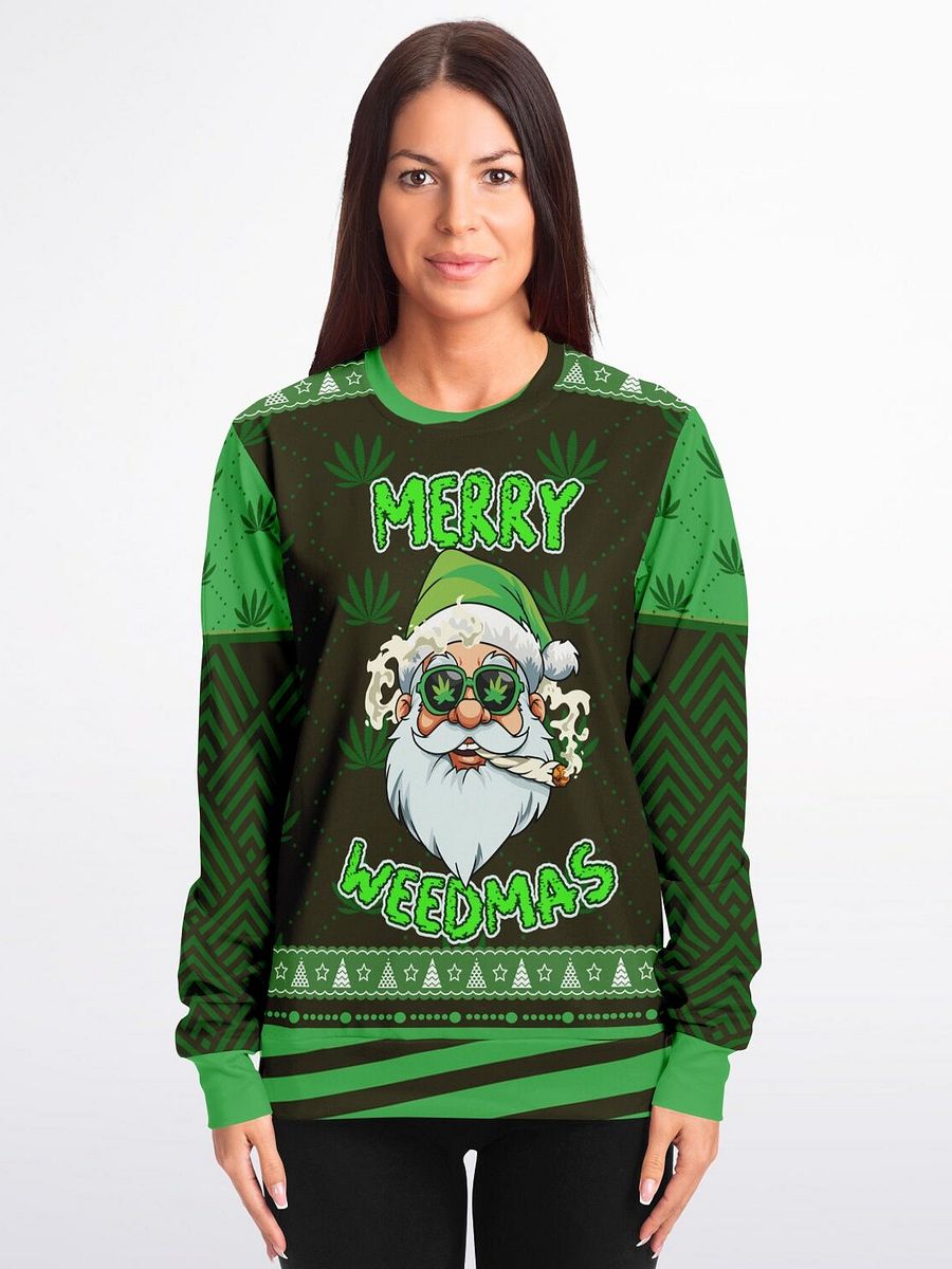 “Merry W**dmas” Funny Santa Christmas Sweatshirt | 420 Holiday Party Jumper | Unisex W**d Xmas Ugly Sweater product image (3)