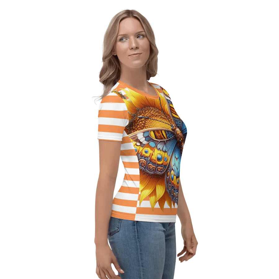 Butterfly Sunflower Bliss Women's Orange Stripped AOP Tee product image (3)