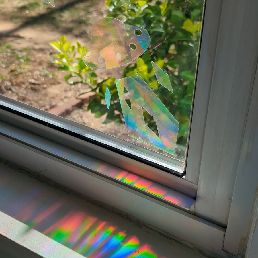 UFO & Star Suncatcher Window Sticker Set - Mixed Size/Pattern - Rainbow Making Decals!! Easy Application + Removal - Create a Magical Space! product image (1)