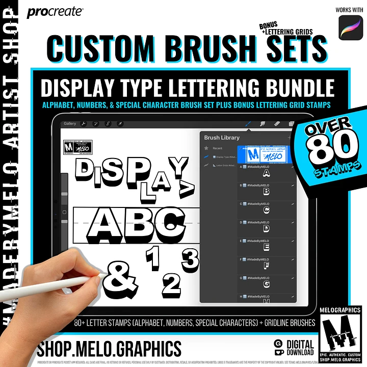Display Type Procreate Lettering Stamps & Grids Brush Set Bundle | #MadeByMELO product image (1)