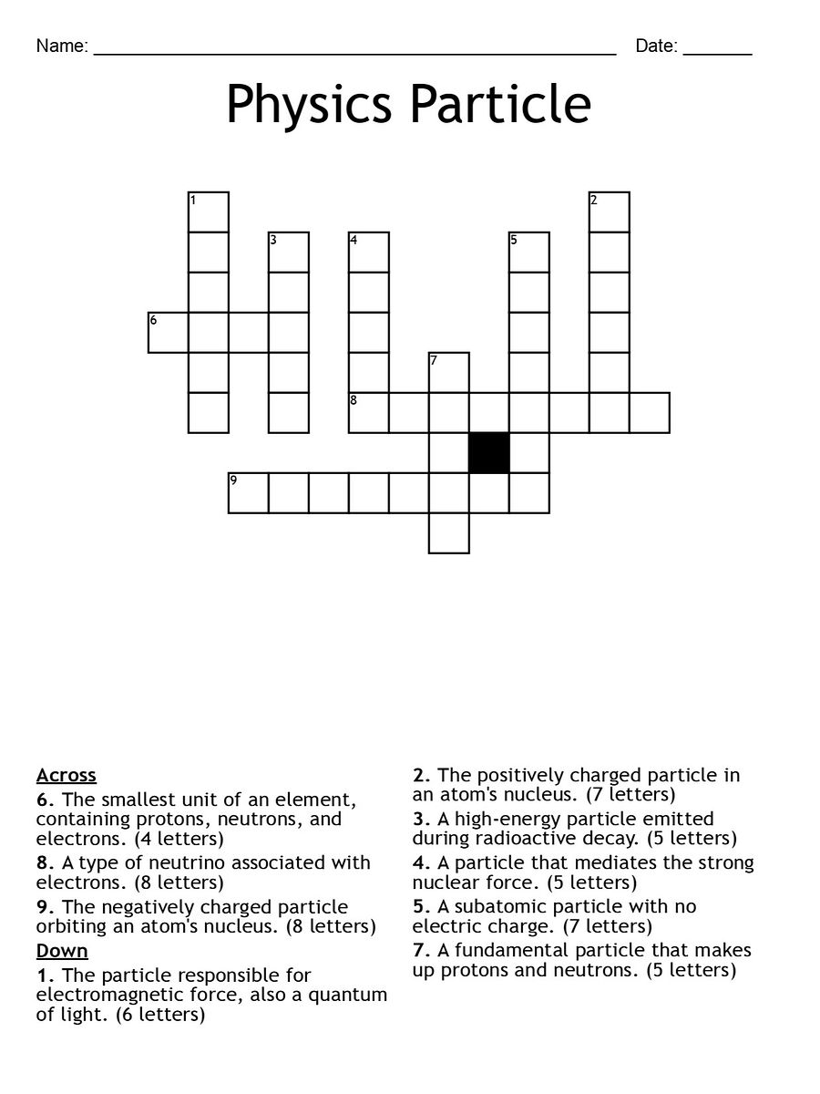 Printable Physics Particle Crossword Puzzle – Subatomic Vocabulary Fun! product image (1)