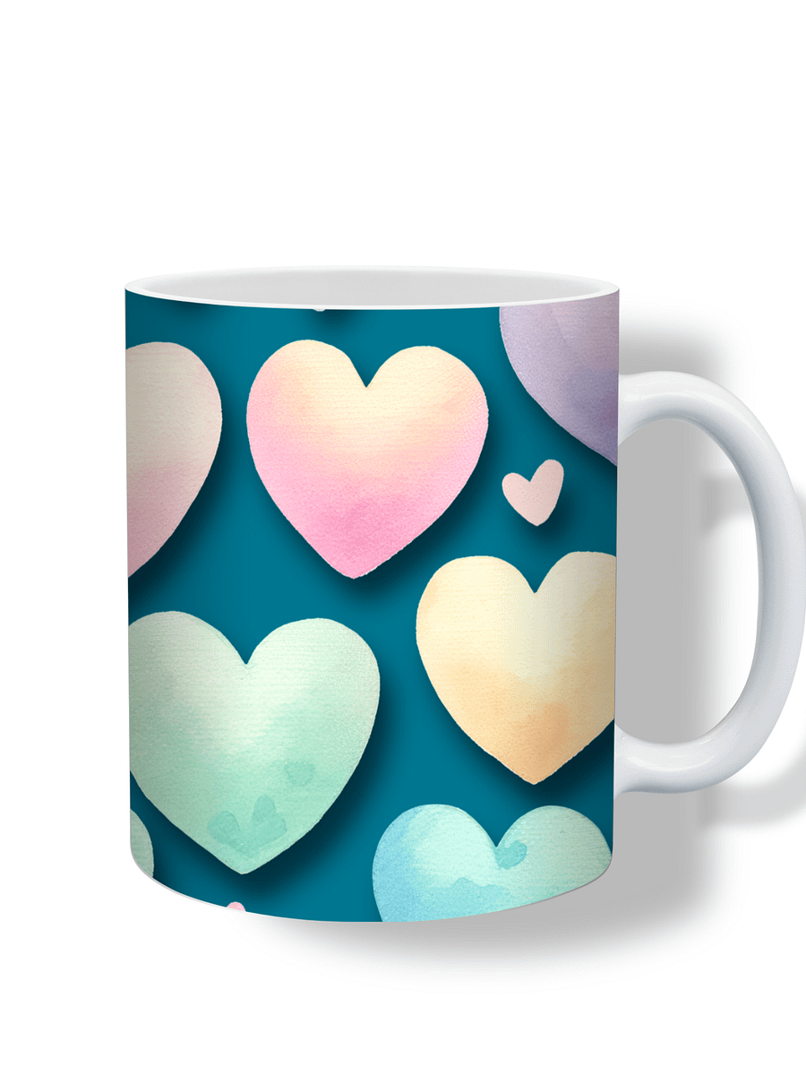 (Teal) Colorful Hearts 11oz Coffee Mug – Cute and Romantic Love-Themed Ceramic Cup – Perfect for Valentine's Day, Anniversaries, or Daily Use product image (1)