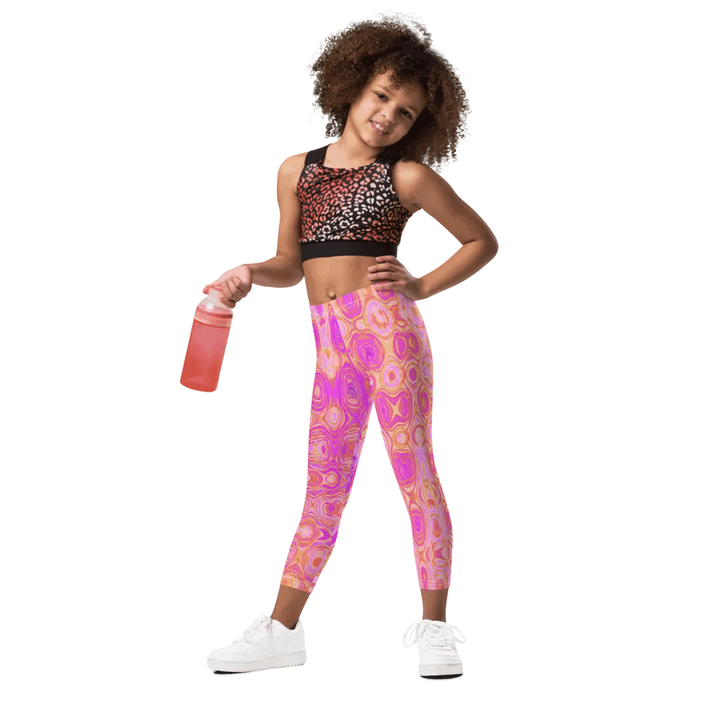 Cool Abstract Pink and Magenta Atomic Retro Zigzags Leggings for Kids product image (1)