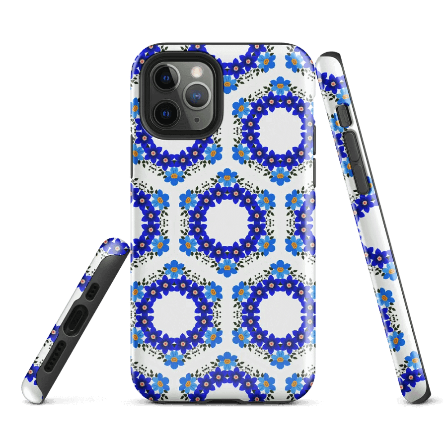 Tough Phone Case for iPhone® - Geometric Blue and Yellow Hex Ring Pattern product image (1)