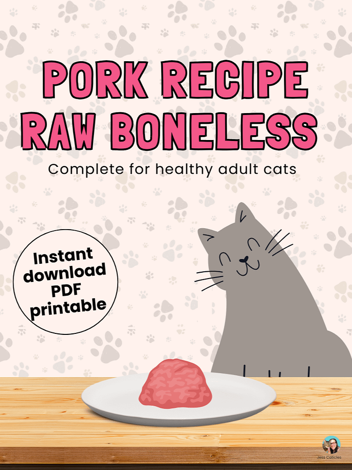 Pork raw boneless cat food recipe ~ 1 recipe for adult cats product image (1)