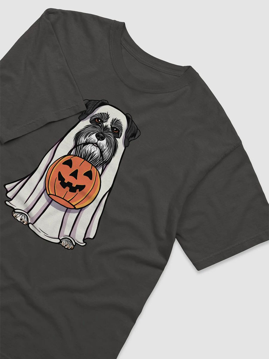 Funny Halloween Schnauzer(Black) T-Shirt | Funny Schnauzer Wearing a Ghost Costume and Holding a Pumpkin Basket product image (15)