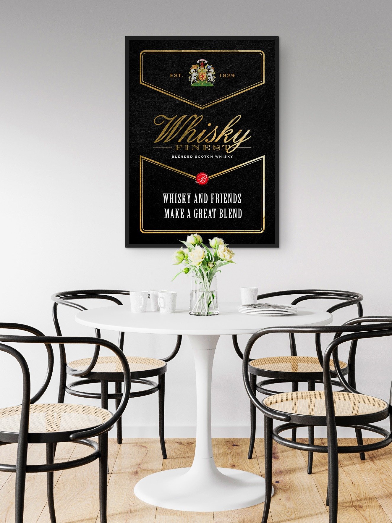 Whisky and friends make a great blend / Ballantine's Finest — Whiskey gold blackboard with quote product image (2)