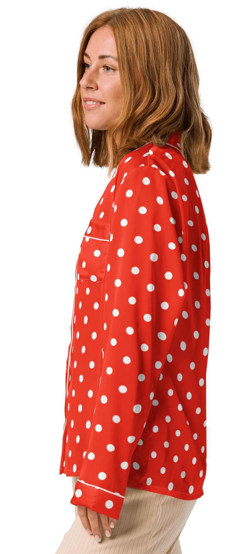 White Polka Dots on Red Women's Long Sleeve Pajama Top product image (3)