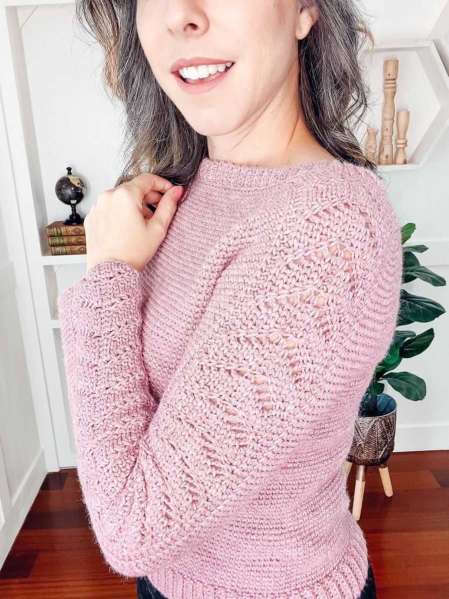 Crochet Along and Create a Beautiful Lace Sleeve Sweater! Lace Sleeve Crochet Sweater (9 Sizes) product image (6)