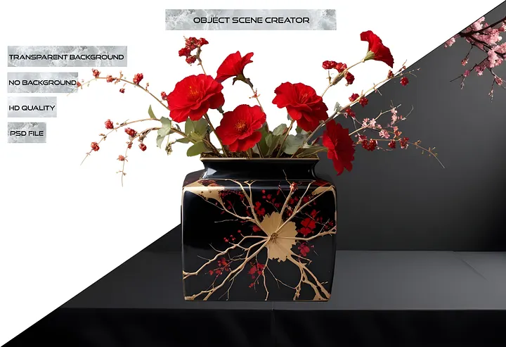 Kintsugi Elegance – Black and Red Vase PNG product image (2)