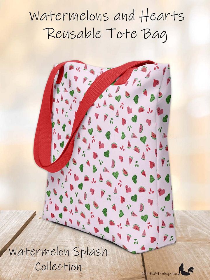 Tossed Watermelons and Hearts on Pink Reusable Tote Bag product image (1)
