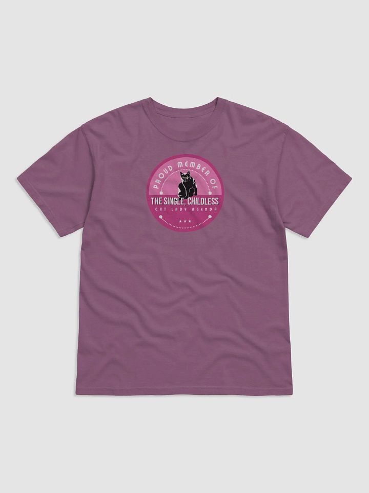 The Single, Childless, Cat Lady Agenda pink logo: T-Shirt product image (1)