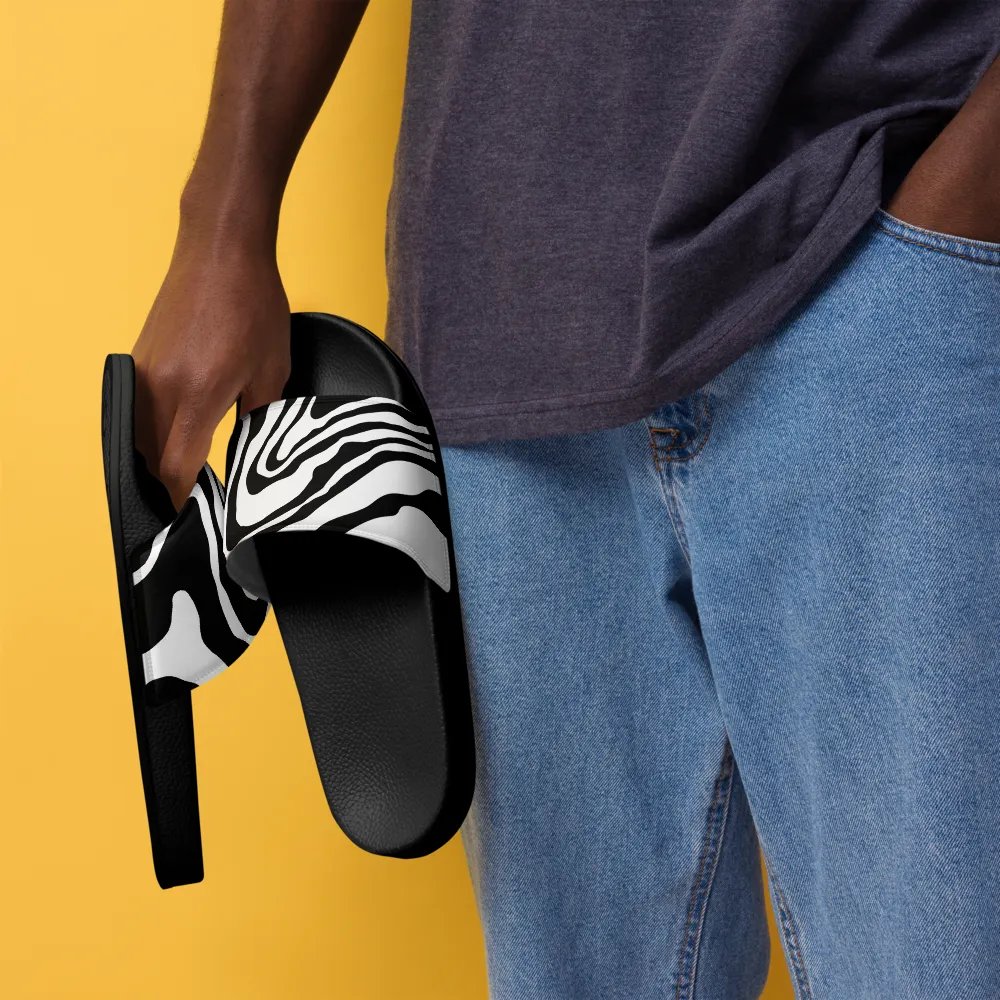 B/W Monochrome Printed Waves Men's Slides product image (4)