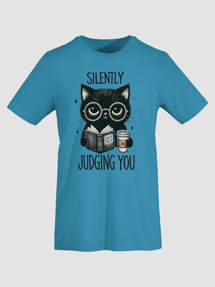 Silently Judging You Cat T-Shirt – Witty Black Cat with Book and Coffee Design product image (47)