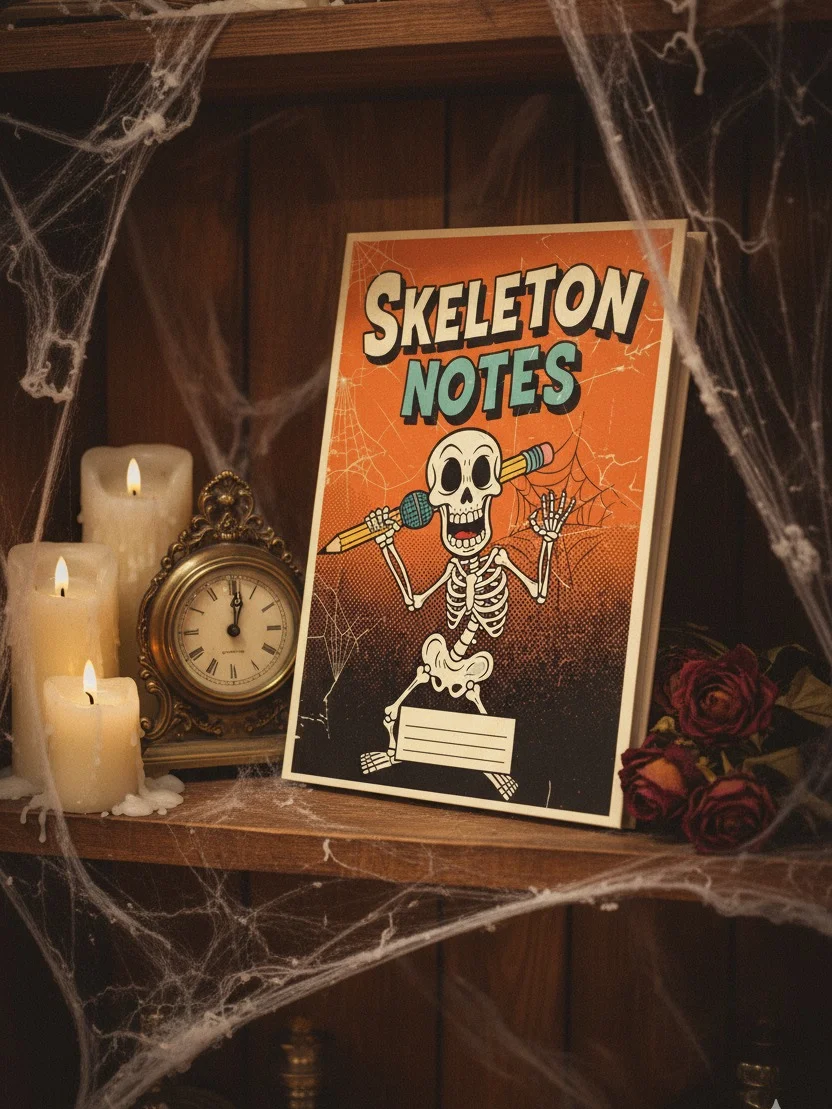 Skeleton Notes Digital Notebook Cover | Halloween Printable Journal | Retro Spooky Stationery | Vintage Comic Book Style Planner Binder product image (6)