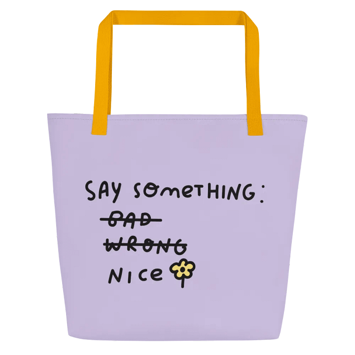 Say Something Nice Lilac Purple Tote Bag with Yellow Straps product image (1)