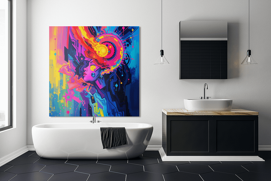 Psychedelic Abstract Portrait Print – Vibrant Cosmic Neon Futuristic Art product image (4)