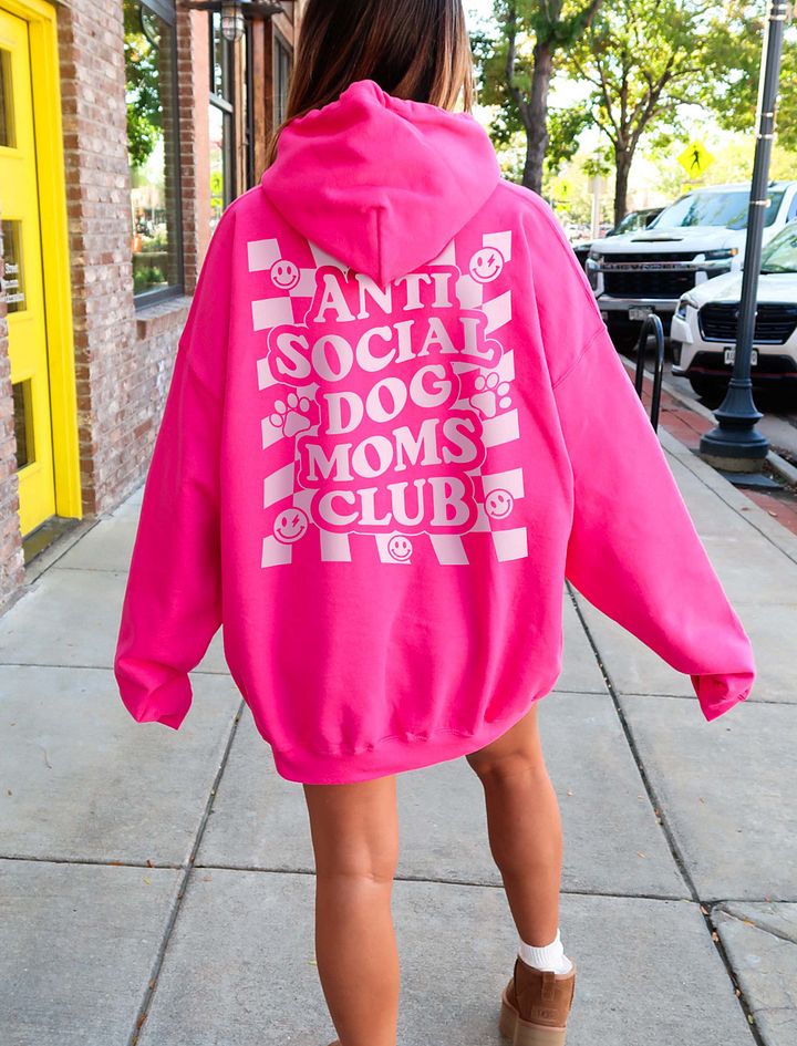 Anti Social Dog Moms Club Retro Checkerboard Hooded Sweatshirt | Funny Introvert Checkered Hoodie for Dog Moms product image (1)