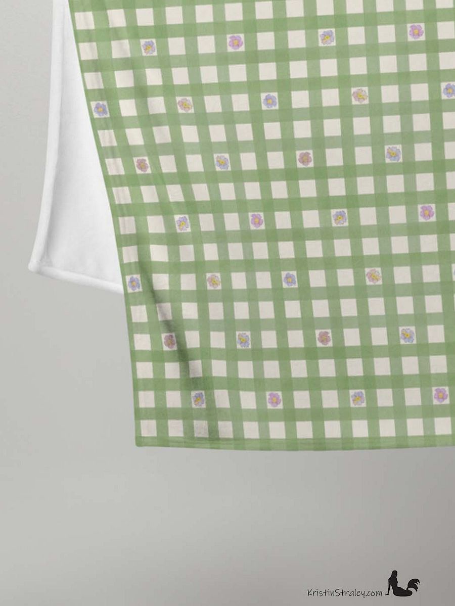 Flowers in Gingham Fleece Throw Blanket product image (3)