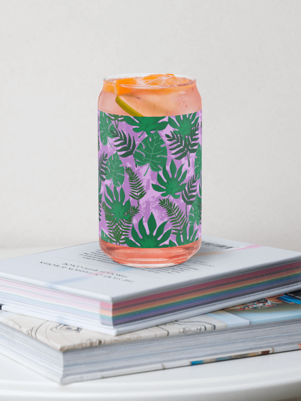Jungle Leaves- Purple Background Glass Tumbler product image (1)