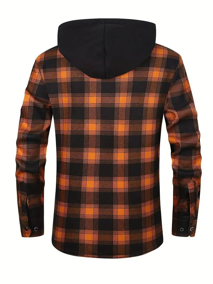 Jaqueta masculina forrada de lã xadrez com capuz product image (2)