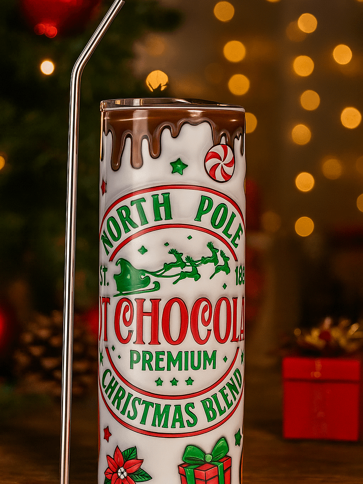 North Pole Hot Chocolate Christmas Tumbler – Festive Stainless Steel Travel Cup with Lid & Straw | Cozy Holiday Gift | Premium Cocoa Blend Mug product image (1)