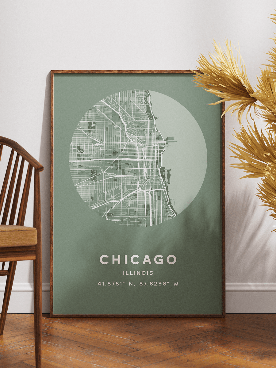 Chicago Street Map Poster – Sage Green Minimalist Circular City Art product image (1)