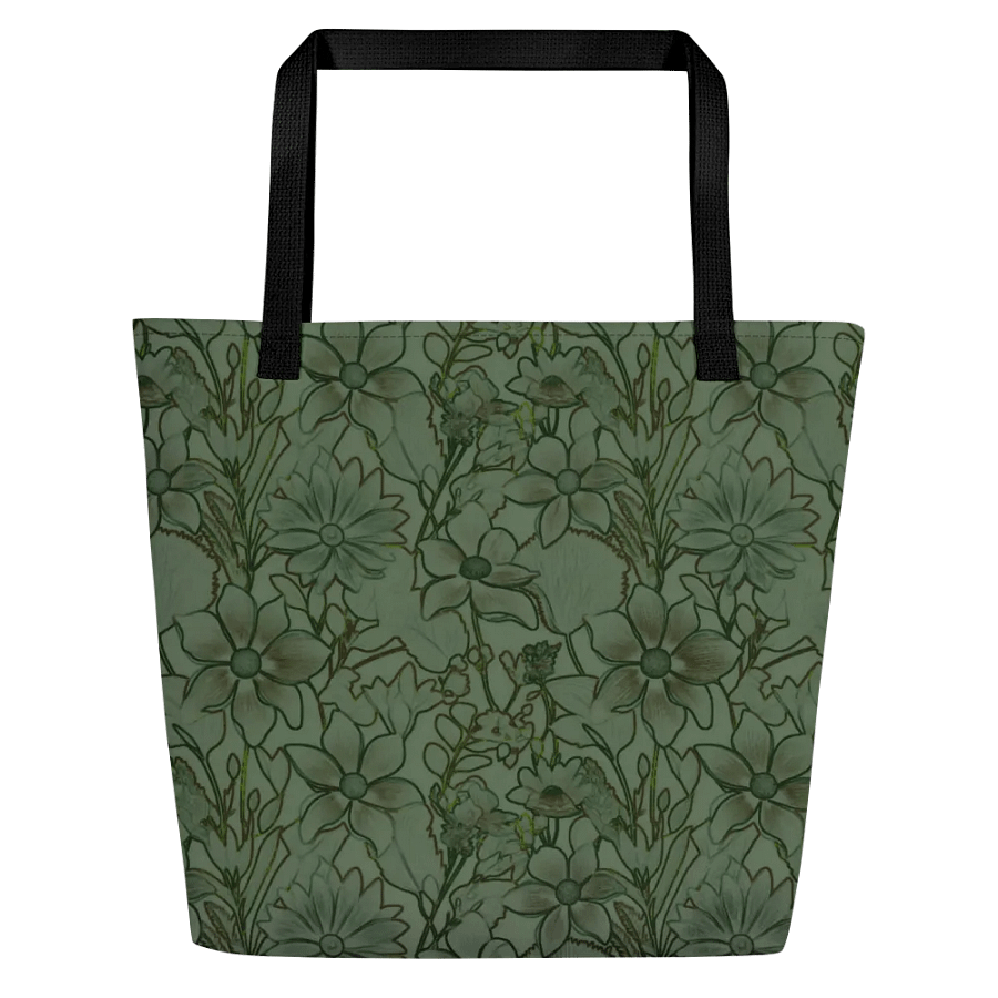 Line art Green and Dark green Floral/All-Over Print Large Tote Bag w/ Pocket by Sublicolor product image (4)