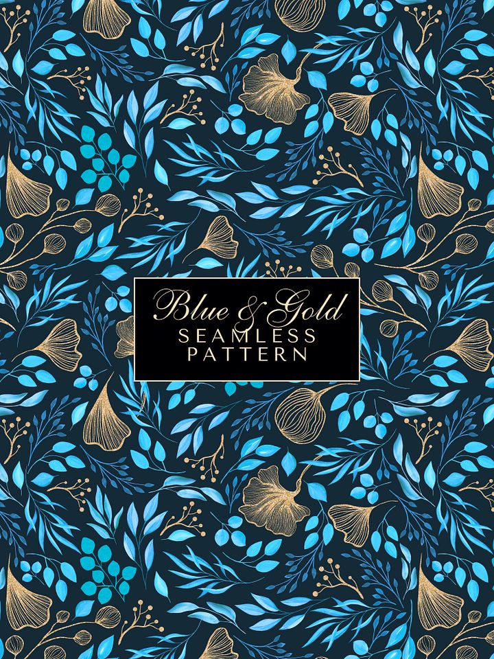 Blue & Gold Premium Watercolor Single Seamless Pattern No4 product image (1)
