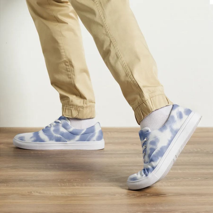 Ripple Blue Tie-Dye Men's Lace-Up Canvas Shoes product image (4)