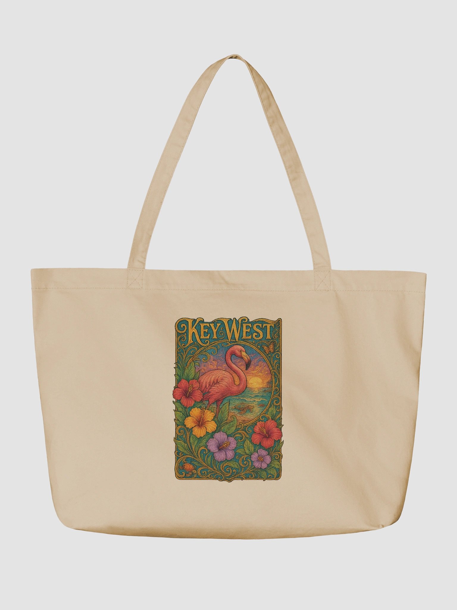 Key West Organic Cotton Tote Bag with Flamingo and Hibiscus product image (4)