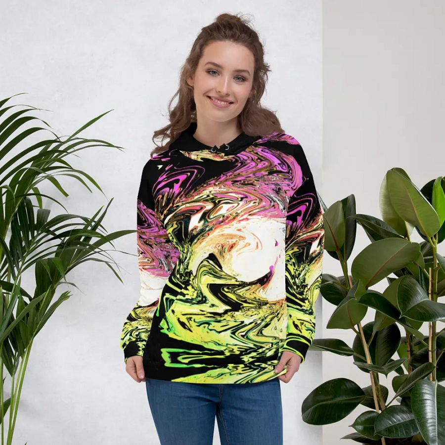 Abstract Neon Daisy Swirl All Over Print Pull Over Hoodie product image (3)