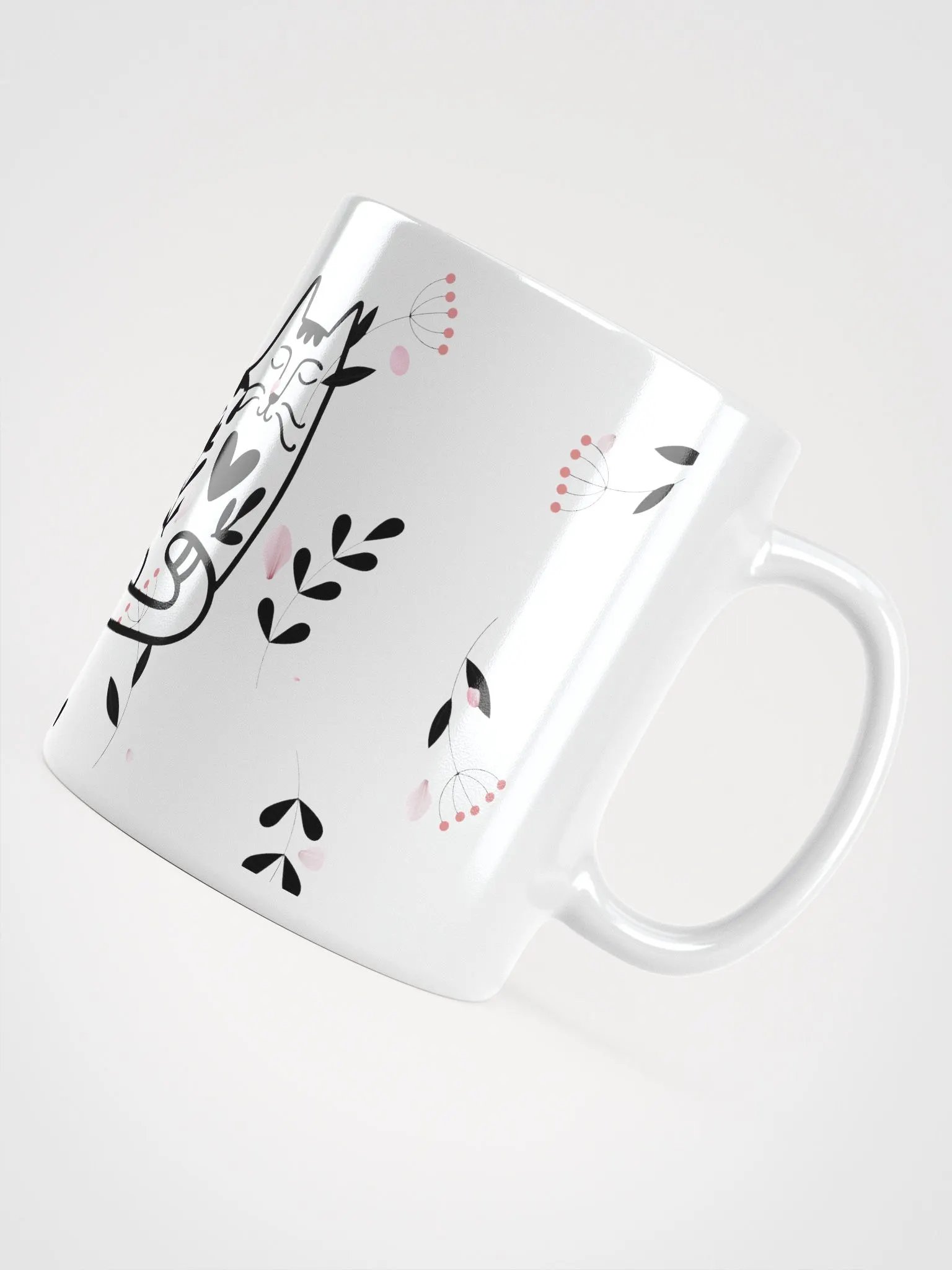 Whimsical Folk Art Cat Love Ceramic Mug|Housewarming Birthday Gifts Cute White GlossyMug product image (11)
